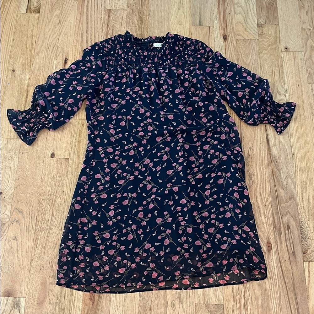 Roolee Navy Floral Dress with Pink Highlights